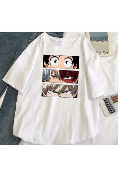CANDEL Anime Naruto My Hero Academia Oversize White Tshirt