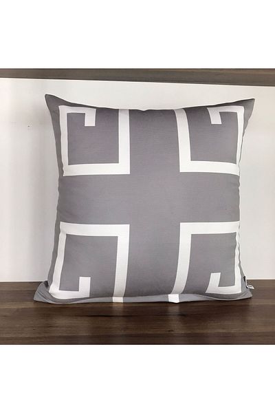 KIRLENTİM E14B Gray Background White Pattern Digital Printed Double Side Pattern Throw Pillow Cover