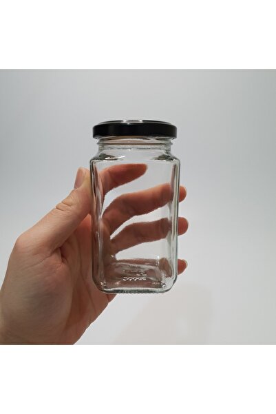 cambalaj 60 Adet (1 Koli) 200 Cc Şeffaf Kare Cam Kavanoz Siyah Metal Kapak