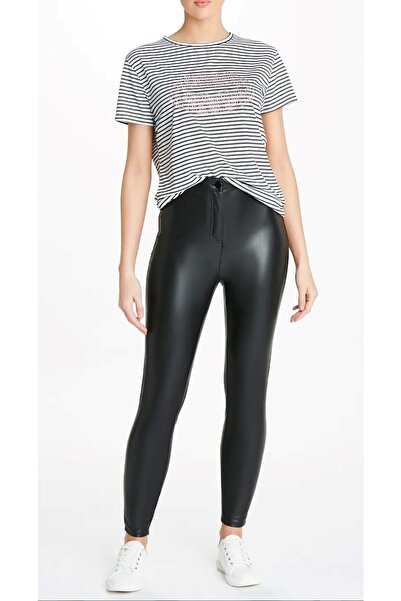 Kübra Tekstil Kadın Çizgili Taş Baskılı T-shirt