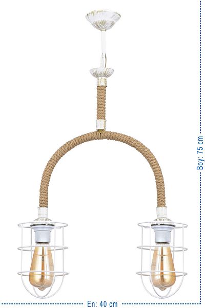VK HOME AYDINLATMA Saray 2-Piece Rope Patinaed Chandelier (white)