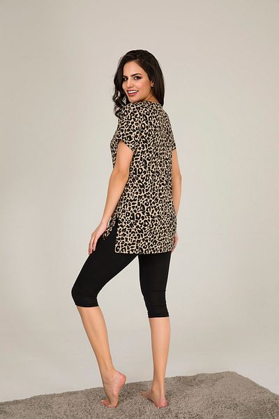 MyBen Women's Black Colored Patterned Tunic and Tights Pajamas Slmky06