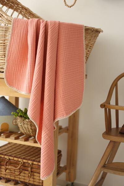 4 Layers Muslin Baby Blanket – 100% Organic Cotton - Salmon