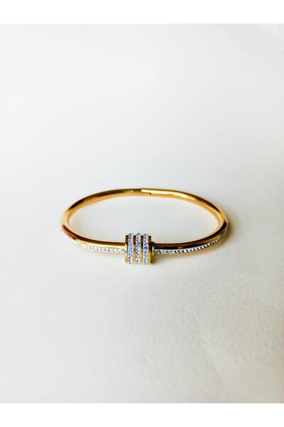 VALAR Zirkon Taşlı Gold Paslanmaz Çelik Kelepçe Bileklik