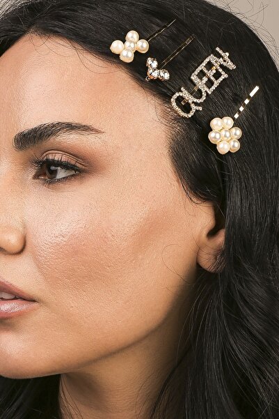 Çılgıntrend مجموعة إبزيم مكونة من 4 قطع مرصعة باللؤلؤ بتصميم الملكة