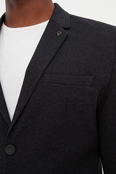 Trendyol Collection Fekete Regular Fit klasszikus texturált kabát TMNSS22CE00005