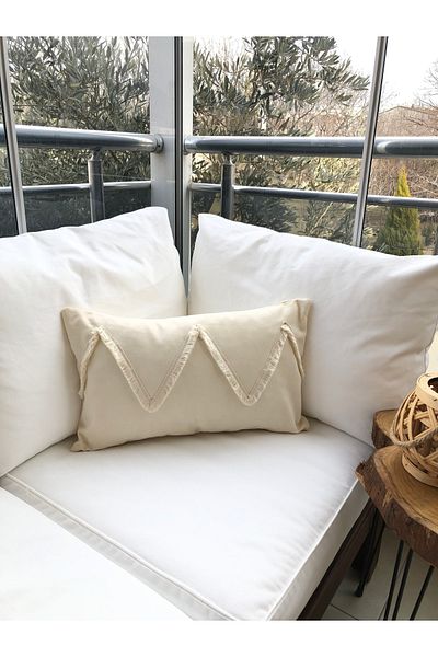Decamor home Εκρού Φούντα Bohemian Διακοσμητική Μαξιλαροθήκη Ριχτάρι
