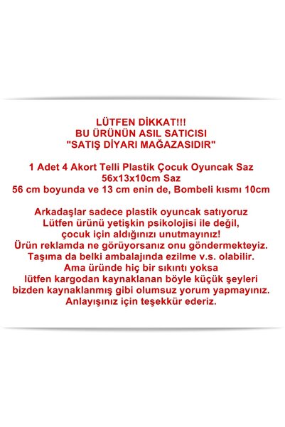 Satış Diyarı Saz Bağlama Eğitici Ve Öğretici 4 Telli 56x13x10cm Oyuncak Saz