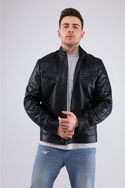 KENDE Ali Zippered Black Genuine Leather Men's Jacket