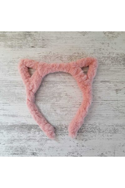NETAVANTAJ Peluş Tüylü Kedi Kulaklı Taç Pembe