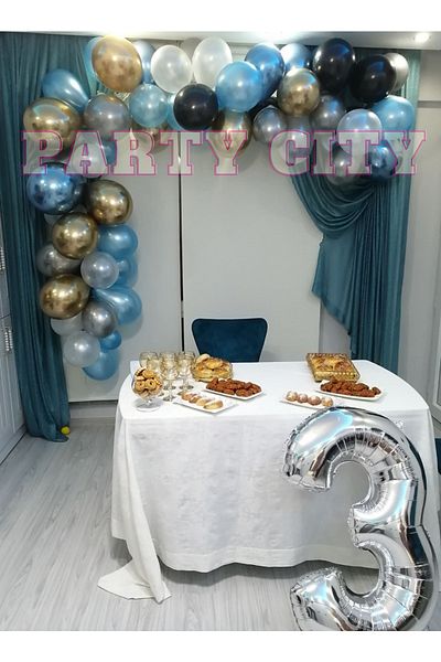 Party City 60 Metallic Chrome Balloons Blue White Silver (chrome Blue-gold) + 1 Number Balloon + 5 Mt Chain Apparatus