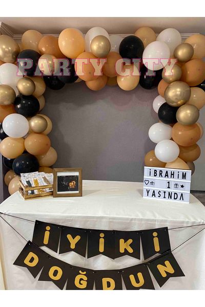 Party City 100pcs - Chrome Gold-pastel Caramel-tan Color -black-white And Balloon Chain Set