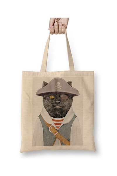 Baskı Dükkanı Υφασμάτινη τσάντα Pirate Cat Cats με μακριά λαβή