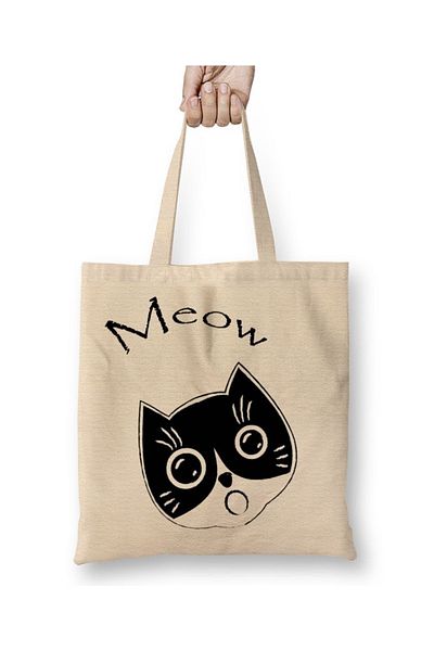 Baskı Dükkanı Υφασμάτινη τσάντα Cat Meow Cat με μακριά λαβή