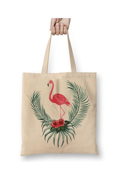 Baskı Dükkanı Geantă din pânză Flamingo cu mâner lung