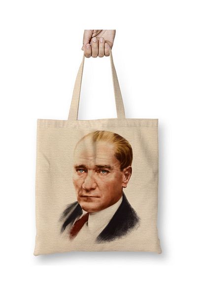 Baskı Dükkanı Mustafa Kemal Atatürk 01 Geantă din pânză cu mâner lung