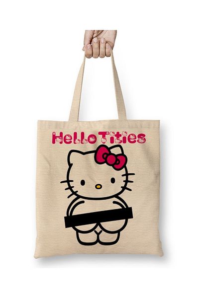 Baskı Dükkanı Hello Tities Geantă din pânză Hello Kitty cu mâner lung