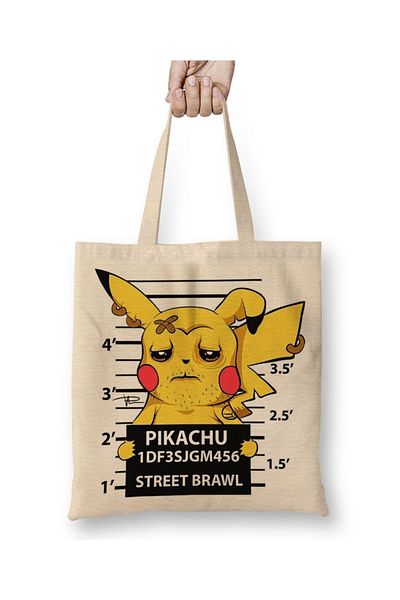 Baskı Dükkanı Geantă din pânză Pikachu Bad Boy Pokemon cu mâner lung