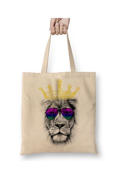 Baskı Dükkanı Υφασμάτινη τσάντα με μακριά λαβή King Lion Tiger