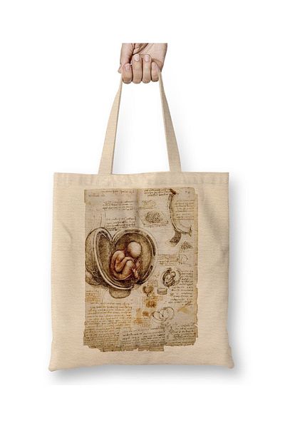 Baskı Dükkanı Geantă din pânză Leonardo Da Vinci Fetus cu mâner lung