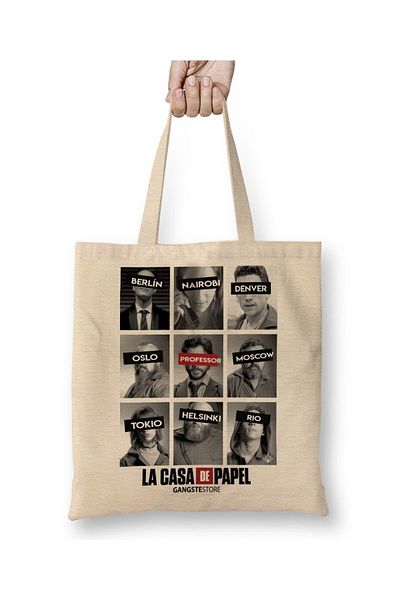 Baskı Dükkanı La Casa De Papel - 001 Geantă din pânză cu mâner lung