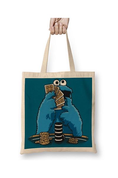 Baskı Dükkanı Geantă din pânză Sesame Street Cookie Monster Poker cu mâner lung