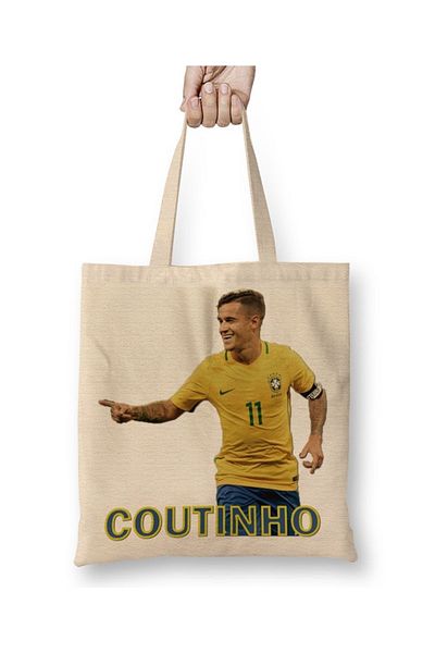 Baskı Dükkanı Υφασμάτινη τσάντα Phelippe Coutinho Seleçao Brasileira με μακριά λαβή