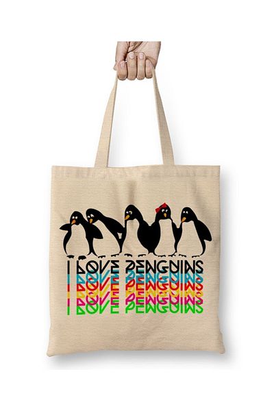 Baskı Dükkanı Geantă din pânză Penguins Penguin cu mâner lung