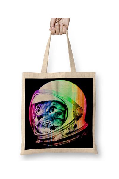 Baskı Dükkanı Υφασμάτινη τσάντα Astronaut Cat Cat με μακριά λαβή