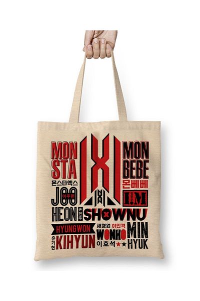 Baskı Dükkanı Υφασμάτινη τσάντα Monsta X Font Collage με μακριά λαβή