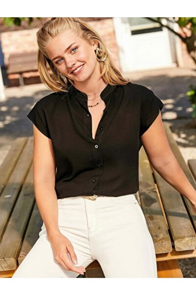 rengamoda Cămașă neagră, din țesătură de viscoză, pentru femei (NEGRĂ)