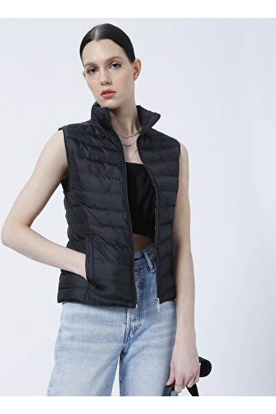 Fabrika Vesa Dik Yaka Basic Kapitone Siyah Kadın Yelek