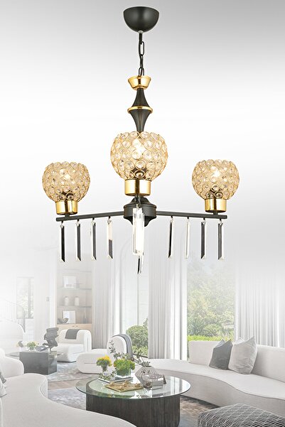 Genel Markalar Pervane 3'lü Siyah Optigon Kafa Lüks Yukarı Bakan Kristal Taşl...