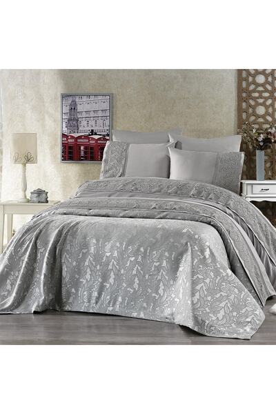 Nazik Home Dantelli Nevresim Takımı Ve Jakarlı Pike 7 Parça Set Blenda Gri