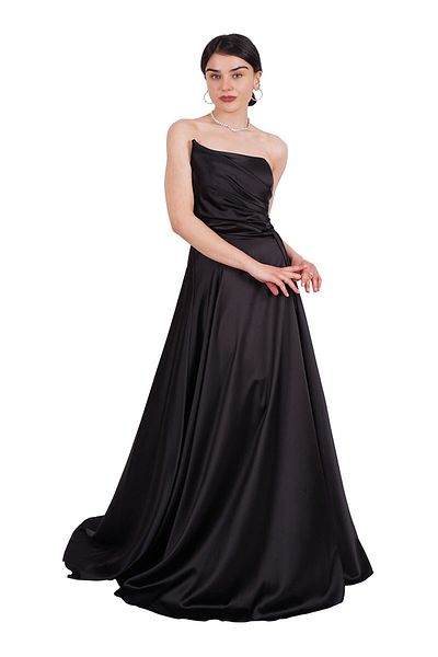 SpringStore Rochie de seară din satin fără bretele cu fante negre