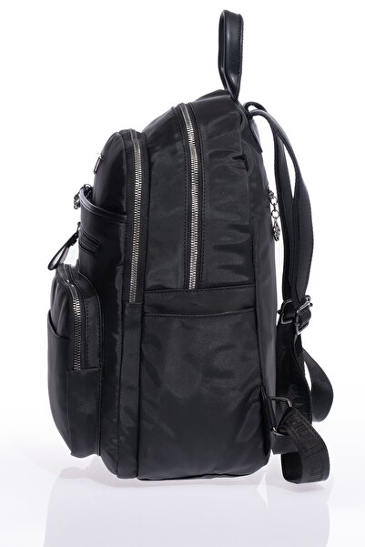 By Hakan Mega-621 Satin Fabric Women's Backpack Black