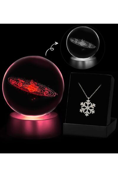 vegahediye v vega 3d Samanyolu Galaksi Temalı Işıklı Cam Küre & Gümüş Renk Ka...
