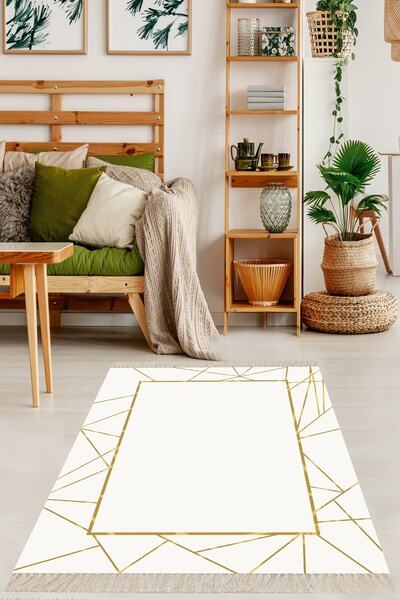 on the clouds Mermer Desenli Gold Çerçeveli Dijital Baskı Yıkanabilir Modern ...