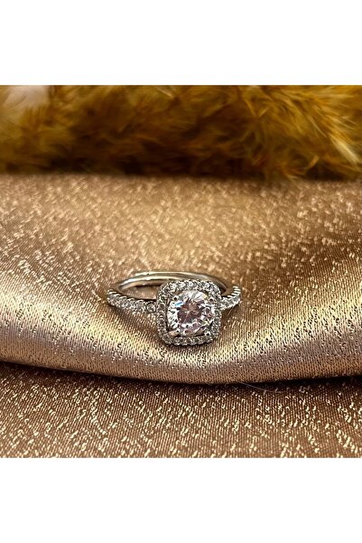 Markiz Takı خاتم زركون مربع فضي اللون - قابل للتعديل