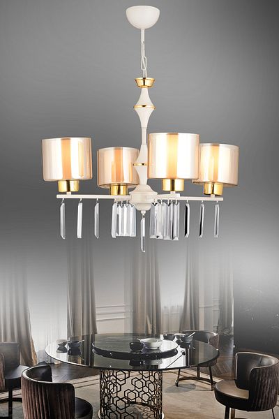 SONSUZ AYDINLATMA&AVİZE Mevlana 4-Piece White Double Glass Luxury Upward Facing Crystal Stone Chandelier