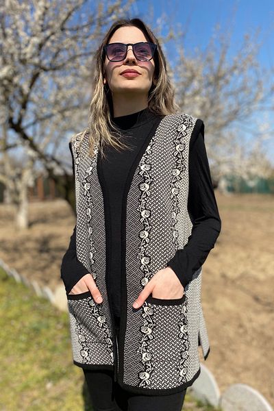 Dinçerler tekstil Women's Ethnic Pattern Thick V-Neck Vest