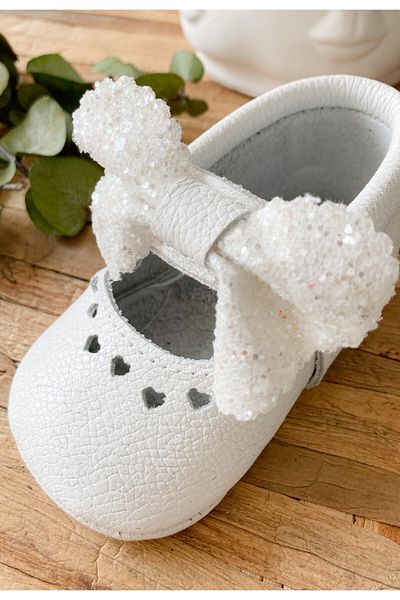 Li Puna - Shine Series White 100% Leather Baby First Step Shoes