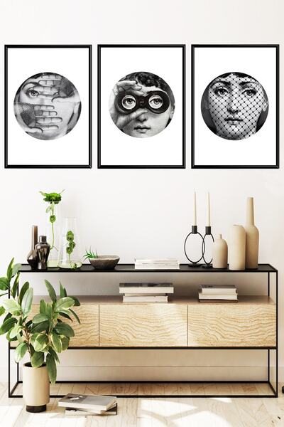 Linacci Triple Black Aluminum Metal Framed Glass Poster Table Set