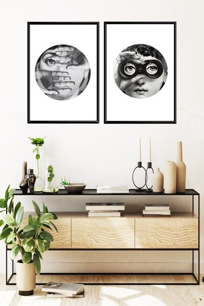 Linacci Double Black Aluminum Metal Frame Glass Poster Painting Set