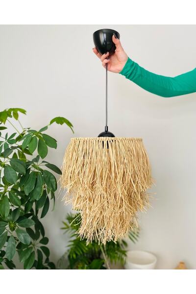 Hasirdukkanii Rafya Hasır Avize Balkon Avizesi El Yapımı Avize