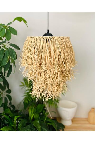 Hasirdukkanii Rafya Hasır Avize Balkon Avizesi El Yapımı Avize