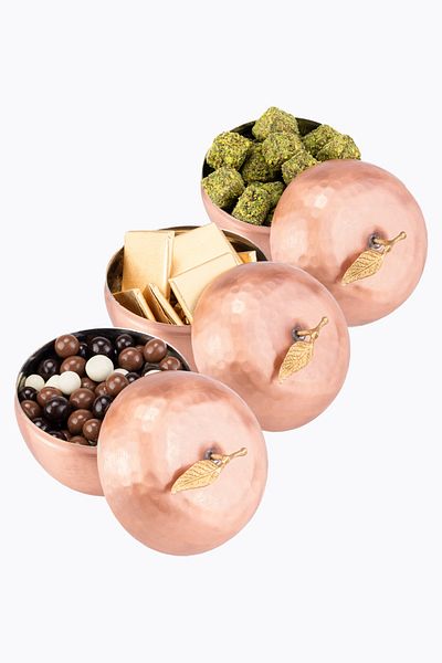 DMT COPPER HOME Handcrafted Copper Sugar Bowl Turkish Delight Bowl Set 3 Pieces Apple Motif Turkish Coffee Serving Bowl Hand Forged (diameter 6.5 cm)