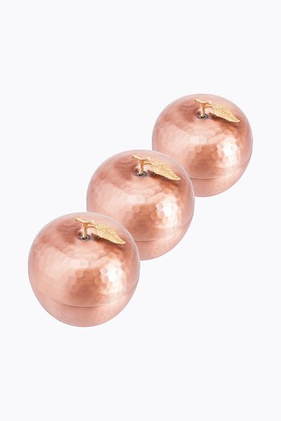 DMT COPPER HOME Handcrafted Copper Sugar Bowl Turkish Delight Bowl Set 3 Pieces Apple Motif Turkish Coffee Serving Bowl Hand Forged (diameter 6.5 cm)