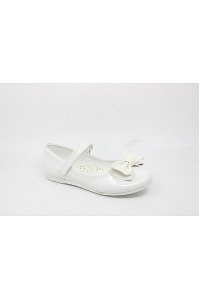 Zerhan 400 Girl's White Patent Leather Bow and Velcro Ballerinas