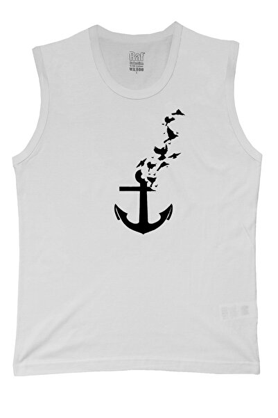 Raf Coll Tricou alb tricotat fără mâneci pentru bărbați Anchor Birds imprimat...